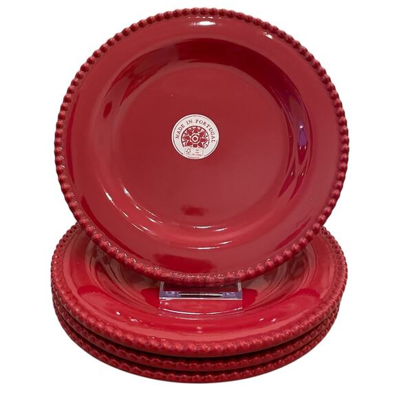 MATCERAMICA Portugal Red Salad Plates 9in Set of 4 Ceramic Beaded Edge NEW - Picture 1 of 15
